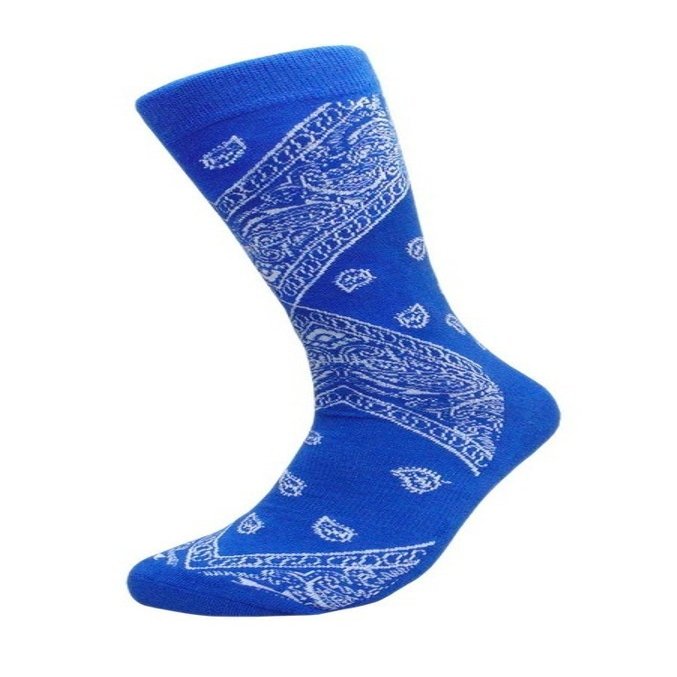 Men's Bandana Design Casual Crew Socks (Sock Size:9-13, Many Colors), Royal Blue, One Size