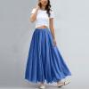 ASHER FASHION Women's Bohemian Style Elastic Waist Band Cotton Linen Long Maxi Skirt Dress (95CM, Denim Blue) view 3