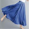 ASHER FASHION Women's Bohemian Style Elastic Waist Band Cotton Linen Long Maxi Skirt Dress (95CM, Denim Blue) view 4
