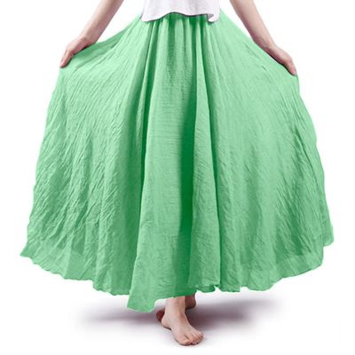 ASHER FASHION Women's Bohemian Style Elastic Waist Band Cotton Linen Long Maxi Skirt Dress (95CM, Fruit Green)