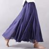 ASHER FASHION Women's Bohemian Style Elastic Waist Band Cotton Linen Long Maxi Skirt Dress (95CM, Navy Blue) view 2