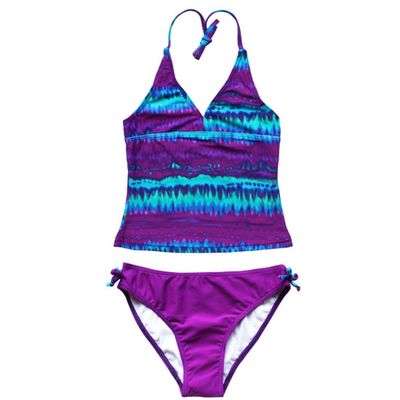 YiZYiF Big Girl's Youth Tie-Dye Swimwear Tankini Halter 2 Pieces Bathing Suit (8, Purple)