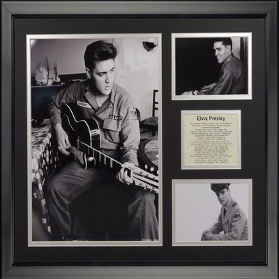 Legends Never Die Elvis Presley Soldier Black and White Framed Photo Collage, 16" x 20"