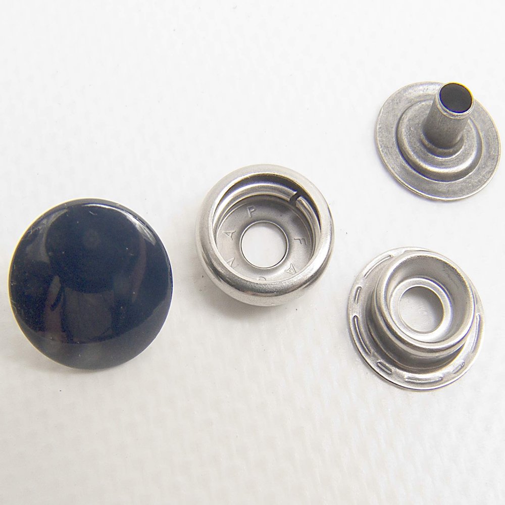 Snap Set, Navy Enamel Finish on Cap, 10 Piece Set, Cap - Socket - Stud - Post, Stainless Steel (Navy)