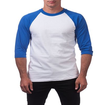 Pro Club Men's 3/4 Sleeve Crew Neck Baseball T-Shirt, White/Royal Blue, 2X-Large (Discontinued)