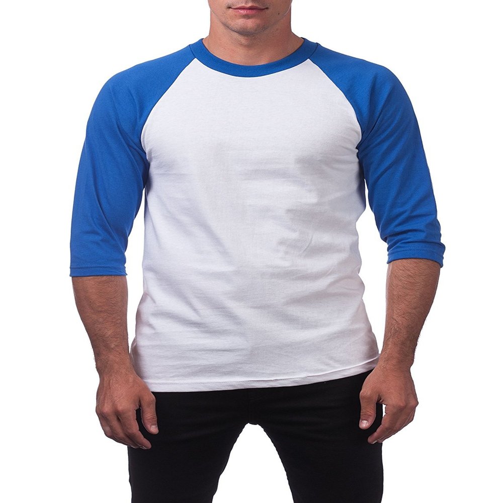 Pro Club Men's 3/4 Sleeve Crew Neck Baseball T-Shirt, White/Royal Blue, 2X-Large (Discontinued)