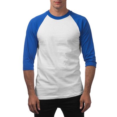 Pro Club Men's 3/4 Sleeve Crew Neck Baseball T-Shirt, White/Royal Blue, Small (Discontinued)
