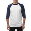 Pro Club Men's 3/4 Sleeve Crew Neck Baseball T-Shirt, White/Navy, 3X-Large view 1