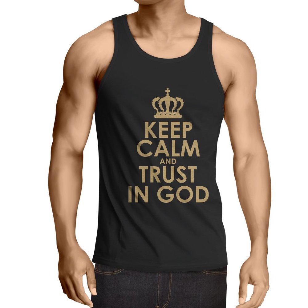 lepni.me Men's Tank Top Trust in God Jesus Christ Loves You Christian Clothing (XX-Large Black Gold)