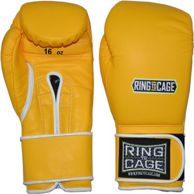 Japanese-Style Training Boxing Gloves 2.0 - Hook&Loop or Lace Up - 12oz, 14oz, 16oz, 18oz - 9 Colors to Choose (Yellow, 12oz Hook&Loop)