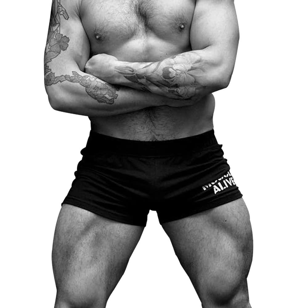 Muscle Alive Mens Bodybuilding Shorts 3" Inseam Cotton Size M Black