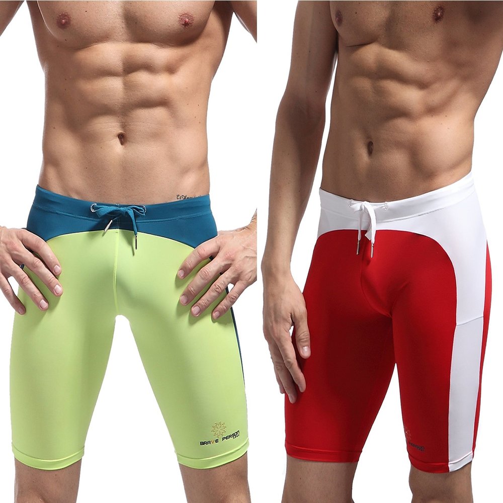 BRAVE PERSON Fashion Soft Smooth Swimming Trunks Men's Sports Shorts Beach Pants B0005 (S, Green/Red)