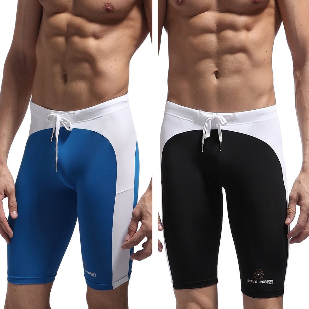 BRAVE PERSON Fashion Soft Smooth Swimming Trunks Men's Sports Shorts Beach Pants B0005 (S, Black/Blue)