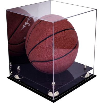 Better Display Cases Clear Acrylic Full Size Basketball Display Case with Mirror Case, Silver Risers and Black Base(A001/B01)