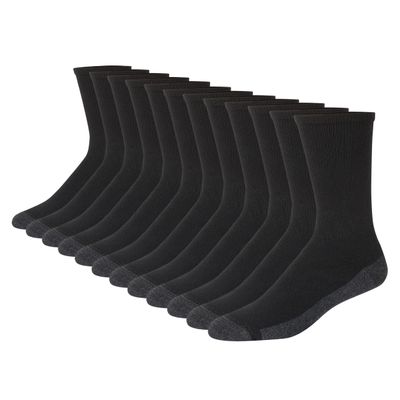 Hanes mens Max Cushion Crew Socks, 6-pair Pack Casual Sock, Black, 12-Jun US