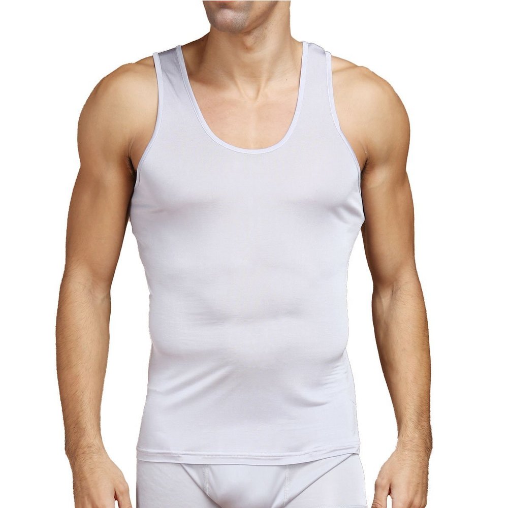 Pure Silk Knit Mens Tank Top Solid US S M L[USS,Gray]