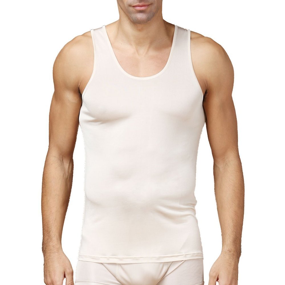 Pure Silk Knit Mens Tank Top Solid US S M L[USS,Beige]