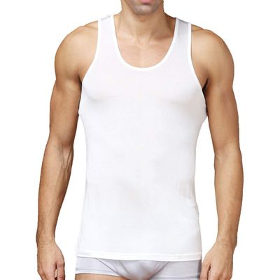 Pure Silk Knit Mens Tank Top Solid US S M L[USL,White]