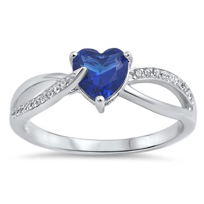 Blue Simulated Sapphire Heart Promise Ring 925 Sterling Silver Infinity Band Size 8