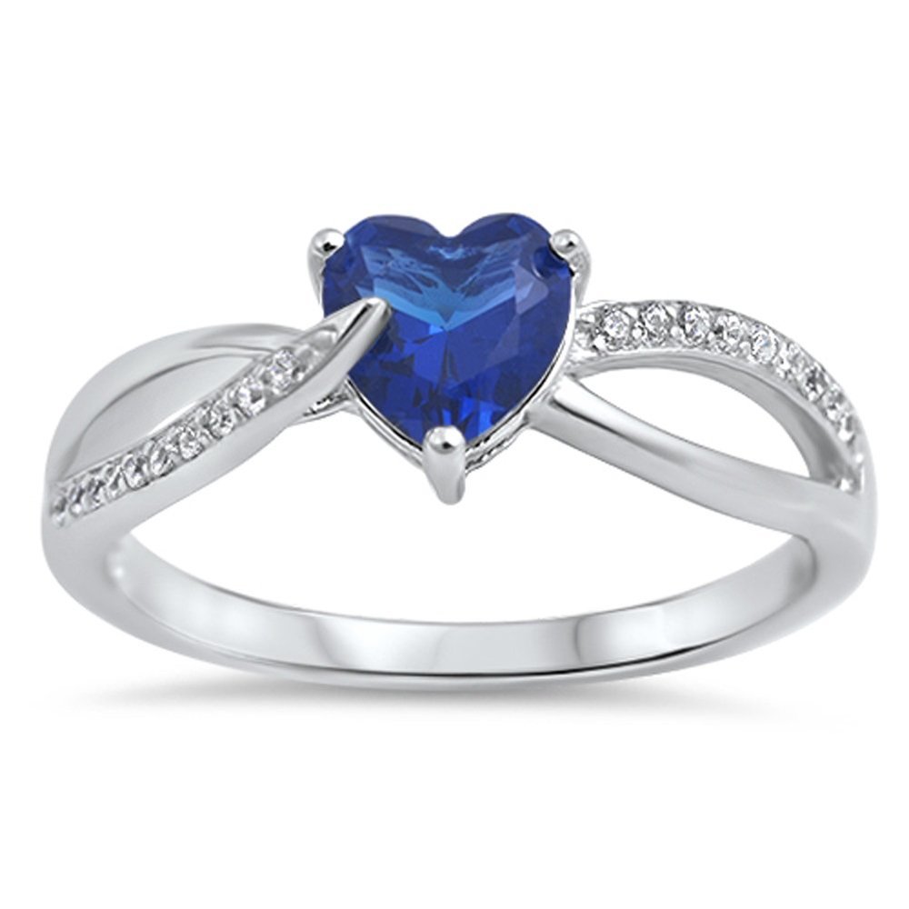 Blue Simulated Sapphire Heart Promise Ring 925 Sterling Silver Infinity Band Size 8