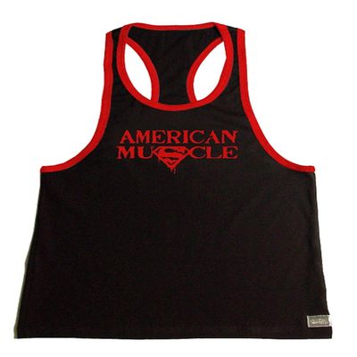 Black Tank Top with Red Trim with American Muscle