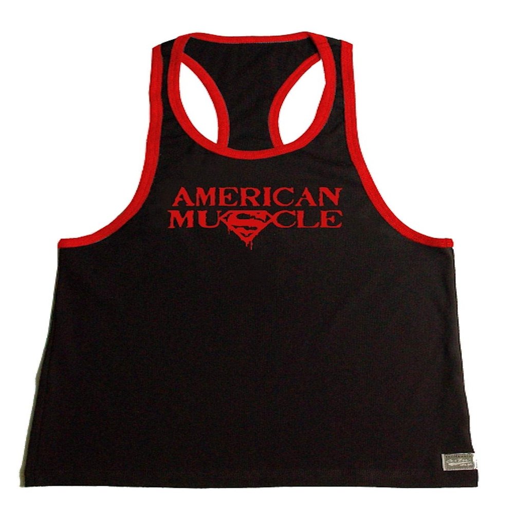 Black Tank Top with Red Trim with American Muscle