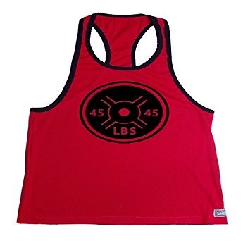 Red Tank Top with Black Trim with 45LB.Plate Design in Black