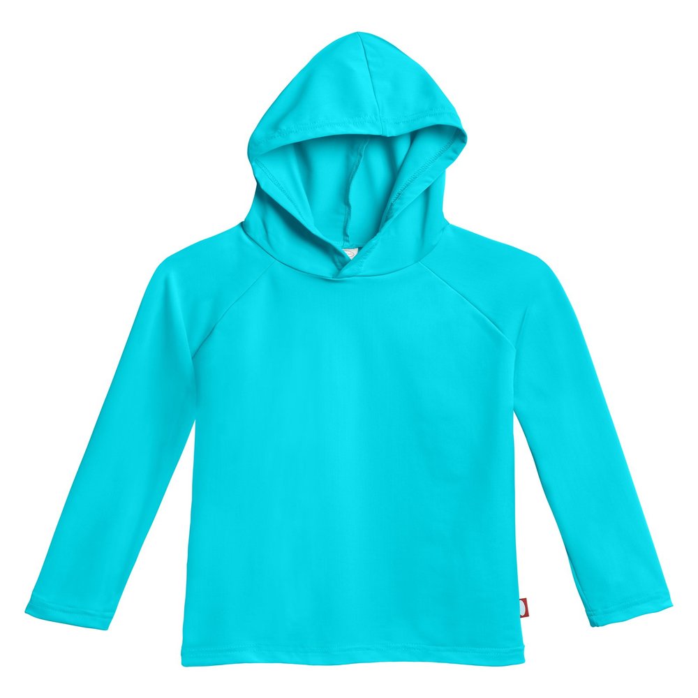 City Threads Hooded Rash Guard for Boys and Girls SPF 50+, Long Sleeve Swim Shirt, Made in The USA (Turquoise, 6-9 Months)