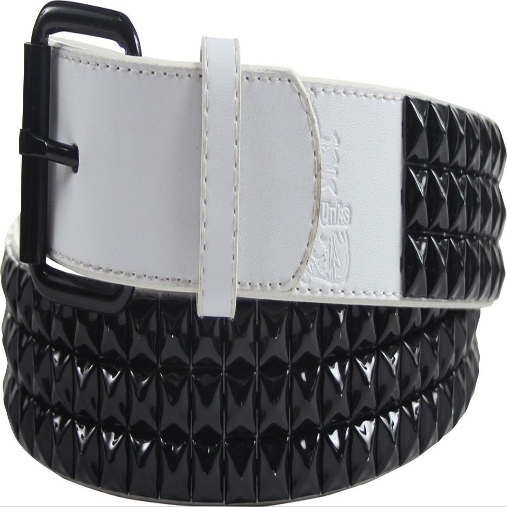 BodyPUNKS Brown 3 row pyramid studded leather belt W/black studs, Youth Medium (Waist 19-23)