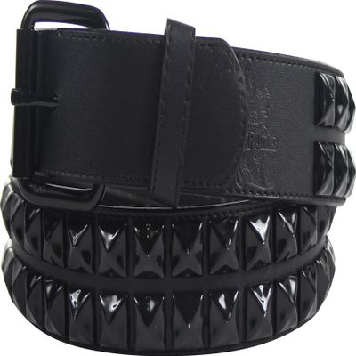 BodyPUNKS Black double row pyramid studded leather belt W/black studs, Youth Small (Waist 15-19)