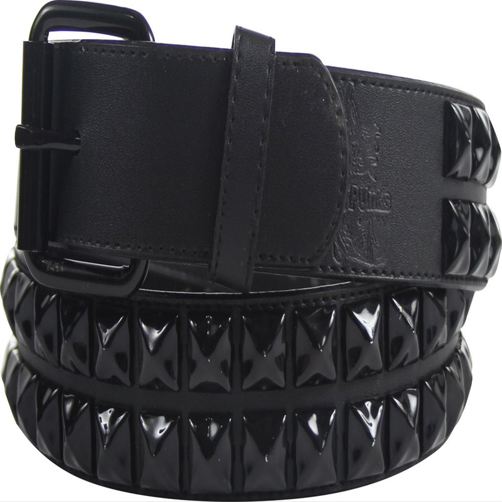 BodyPUNKS Black double row pyramid studded leather belt W/black studs, Youth Small (Waist 15-19)