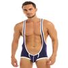 FEESHOW Men's Suspender Singlet Bulge Pouch Leotard Bodysuit Underwear Briefs (Blue, XL) view 1