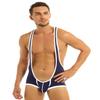 FEESHOW Men's Suspender Singlet Bulge Pouch Leotard Bodysuit Underwear Briefs (Blue, XL) view 2