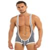FEESHOW Men's Suspender Singlet Bulge Pouch Leotard Bodysuit Underwear Briefs (Gray, XL) view 1
