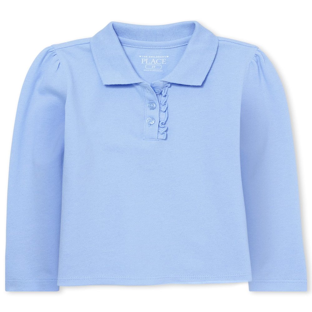 The Children's Place Baby Girls and Toddler Girls Long Sleeve Ruffle Pique Polo, Daybreak, 5T