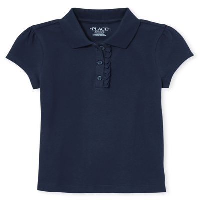 The Children's Place Girls Short Sleeve Ruffle Pique Polo,Tidal Single,L (10/12)