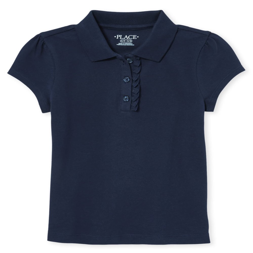 The Children's Place Girls Short Sleeve Ruffle Pique Polo,Tidal Single,L (10/12)
