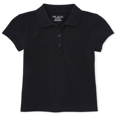 The Children's Place Girl's Short Sleeve Pique Polo, Black, Medium