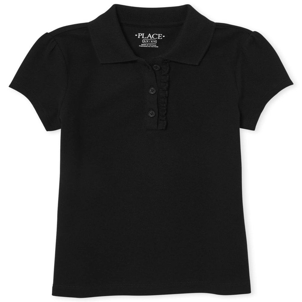 The Children's Place Girls Short Sleeve Ruffle Pique Polo,Black Single,M (7/8)
