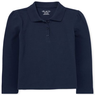 The Children's Place girls Long Sleeve Pique School Uniform Polo Shirt, Tidal Single, Large US