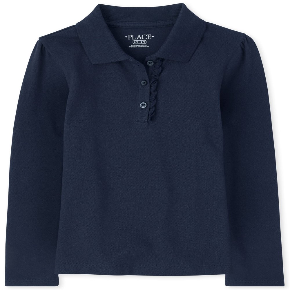 The Children's Place Girl's Long Sleeve Ruffle Pique Polo, Tidal, Large