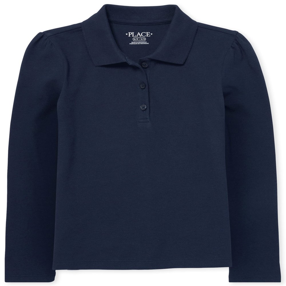 The Children's Place Girl's Long Sleeve Pique Polo, Tidal, X-Large