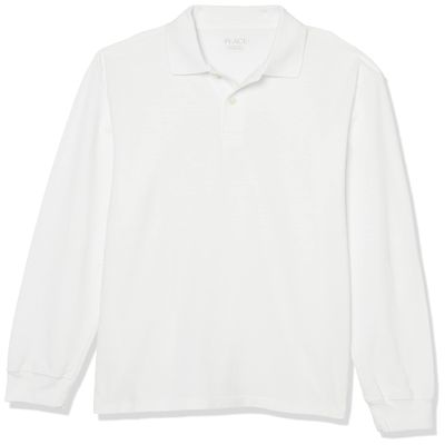 The Children's Place Baby Boys and Toddler Boys Long Sleeve Pique Polo, White, 2T