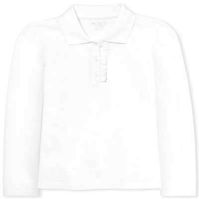 The Children's Place girls Long Sleeve Ruffle Pique School Uniform Polo Shirt, White Single, X-Small US