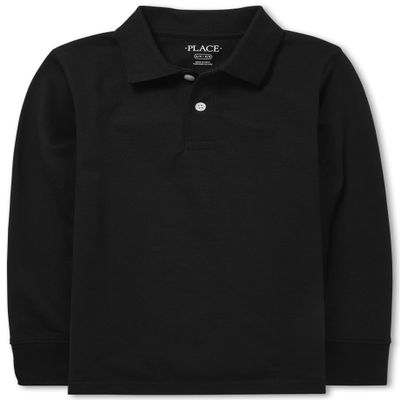 The Children's Place Baby Boys and Toddler Boys Long Sleeve Pique Polo, Black, 6-9 MONTHS