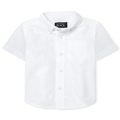 The Children's Place Baby Boys and Toddler Boys Short Sleeve Oxford Button Down Shirt, White, 6-9 MONTHS