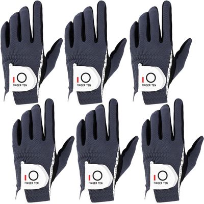 FINGER TEN Golf Gloves Men Right Left Handed Golfer Mens Glove RainGrip Hot Wet Weather Value 6 Pack, All Weather in Grey Large (Grey, Large, Left)