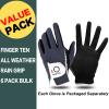FINGER TEN Golf Gloves Men Right Left Handed Golfer Mens Glove RainGrip Hot Wet Weather Value 6 Pack, All Weather in Grey Large (Grey, Large, Left) view 2