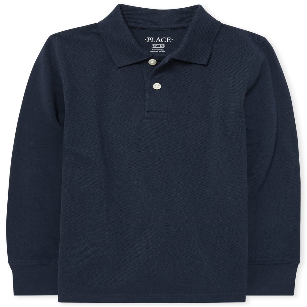 The Children's Place Baby Boys and Toddler Boys Long Sleeve Pique Polo, Nautico, 12-18 MONTHS
