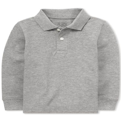 The Children's Place Baby Boys And Toddler Long Sleeve Pique School Uniform Polo Shirt, Lt Grey Single, 9-12 Months US